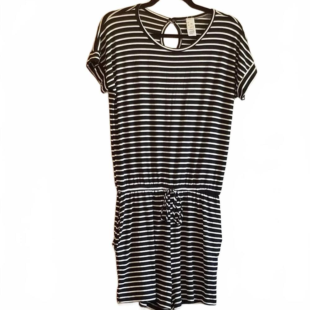 NEW 7TH RAY women's stripe short romper - plus in black/white